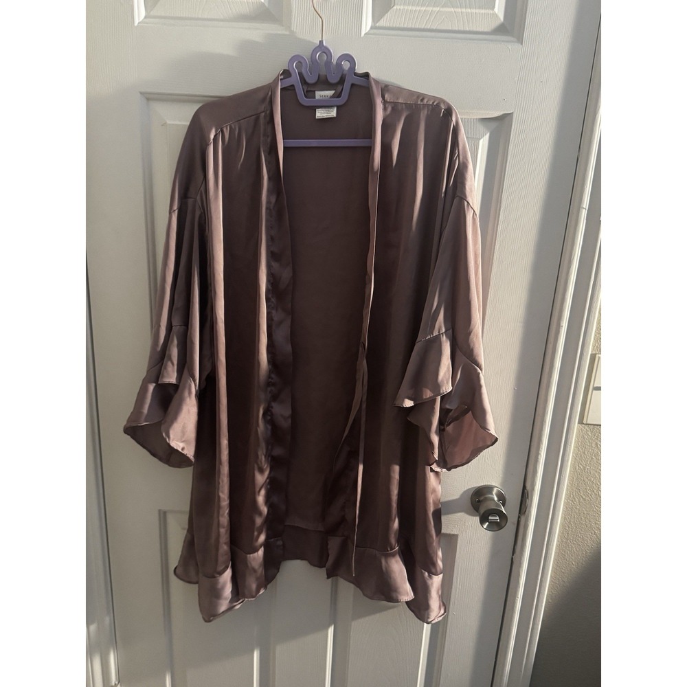 Serra Women's Satin Kimono Cardigan Brown Open Front Lightweight Size L/XL